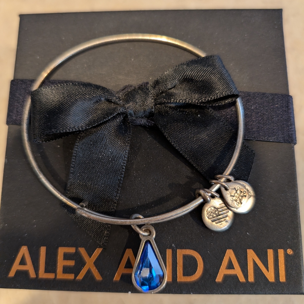 Alex and Ani Silver Bangle with Sapphire Charm -Used